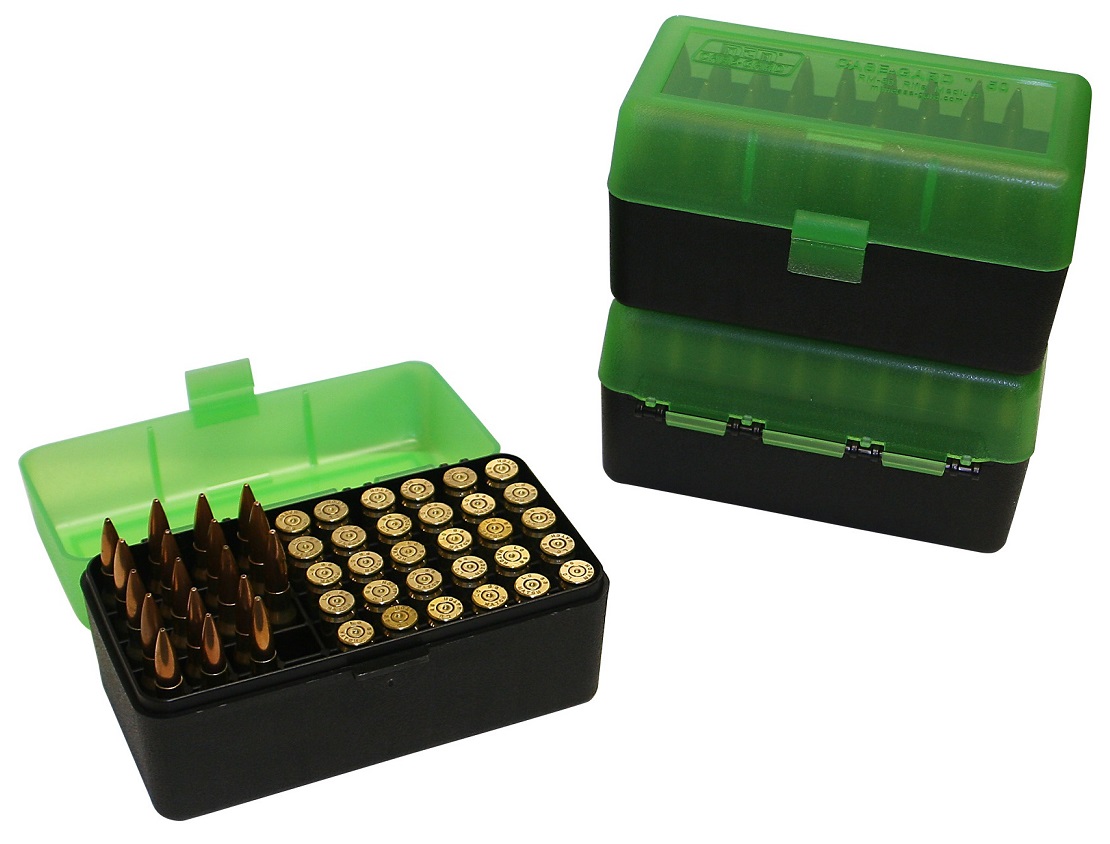 MTM RSLD50 Flip-Top Ammo Box CLEAR GREEN / BLACK content 50